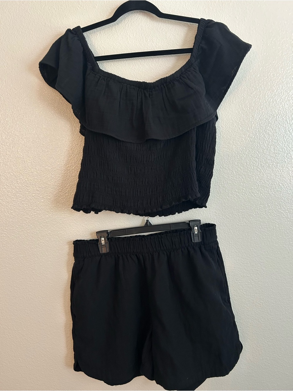 Old Navy Black Smocked Off-Shoulder Crop Top
